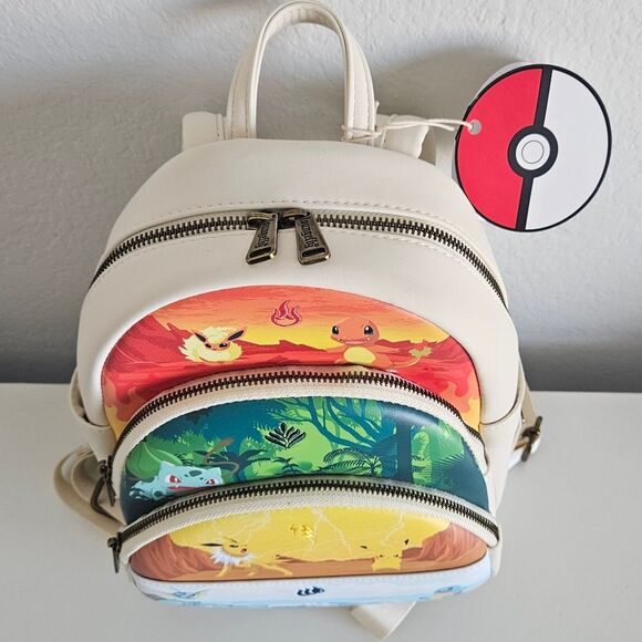 NWT Loungefly x Pokémon | Elements Triple Pocket Starters Colorful Mini Backpack - Picture 6 of 12
